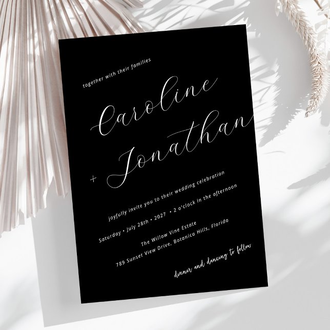 Convite Casamento de Nomes de Caligrafia Moderna Negra Min (Criador carregado)