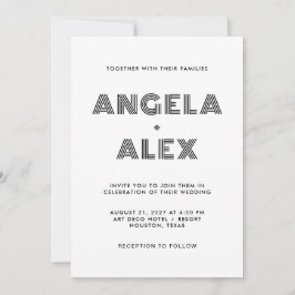 Convite Casamento de Nomes Retroativos Geométricos Pretos