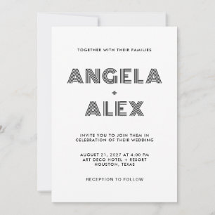 Convite Casamento de Nomes Retroativos Geométricos Pretos