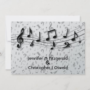 Convite Casamento de Notas Musicais de Black and Cinza