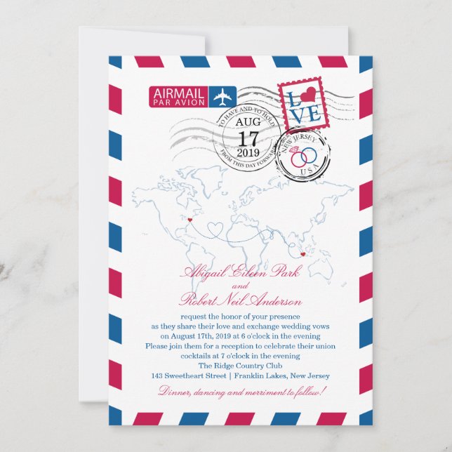 Convite Casamento de Nova Jersey & Indonésia Airmail (Frente)