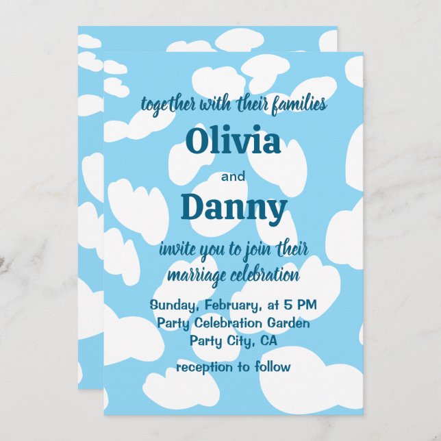 Convite Casamento de Nuvens de Céu Azul (Frente/Verso)