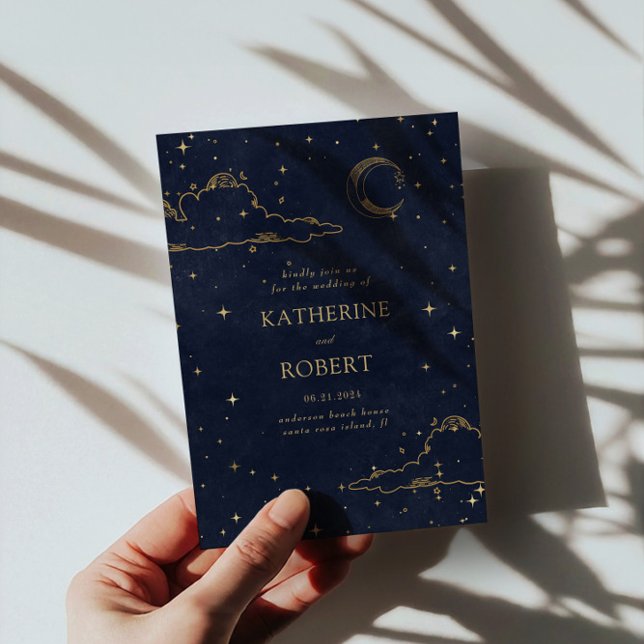 Convite Casamento de Nuvens Douradas Místicas Celestiais (Criador carregado)