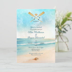 Convite Casamento de Oars de Praia de Watercolor