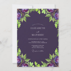 Convite Casamento de Oliva Suave Eucalipto Roxo Profundo