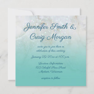Convite Casamento de Ombre de Teal Marble Sparkly