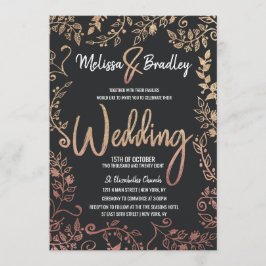 Convite Casamento de Ombre Dourado com Floral Dourado, com