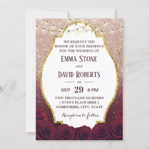 Convite Casamento de Ombre Dourado com Rosa Floral de Rosa