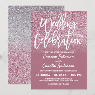 Convite Casamento de Ombre Glitter Glitter Faux Silver Ros