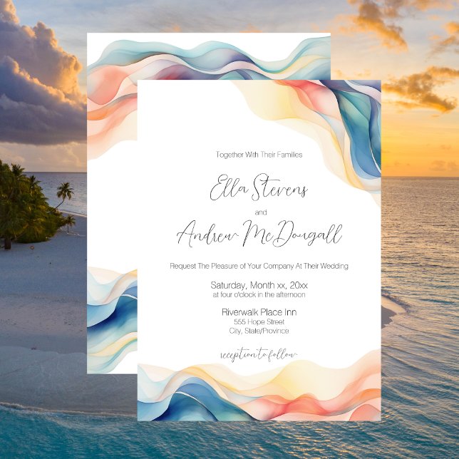 Convite Casamento de Onda de Abstrato Moderno (Modern Abstract Colorful Wedding Design Invitation Card)