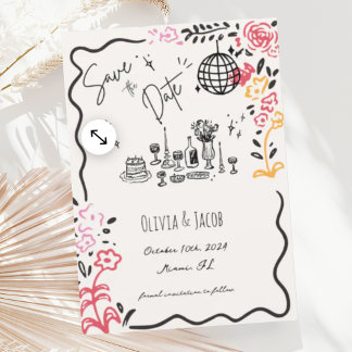Convite Casamento De Onda De Escrivação Floral Desenhado À