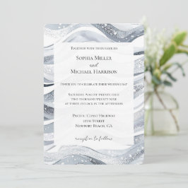 Convite Casamento de Ondas de Prata Chic Sparkle