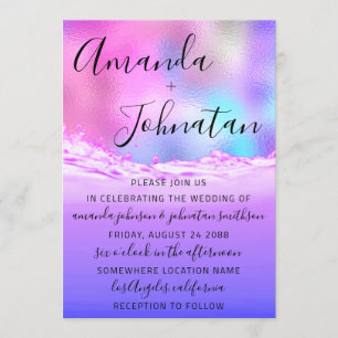 Convite Casamento de Ondas Rosa Púrpura Oceânica Ocean Bea