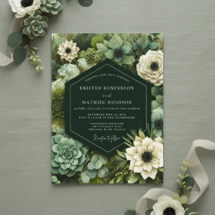 Convite Casamento de Opulência Botânica Esmeralda
