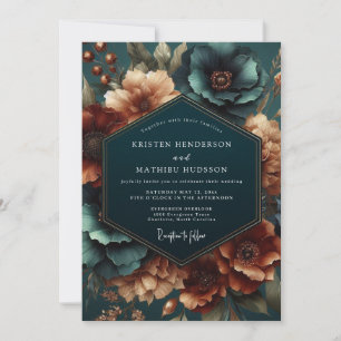 Convite Casamento de Opulência Botânica Verde-água