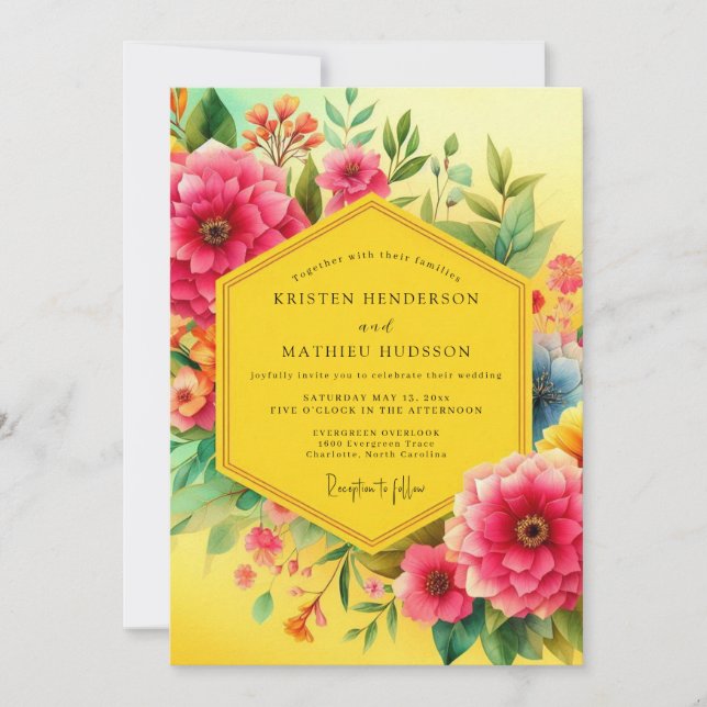 Convite Casamento de Opulência Floral Amarela (Frente)