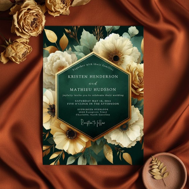 Convite Casamento de Opulência Floral Esmeralda (Criador carregado)