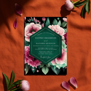 Convite Casamento de Opulência Floral Esmeralda Profunda
