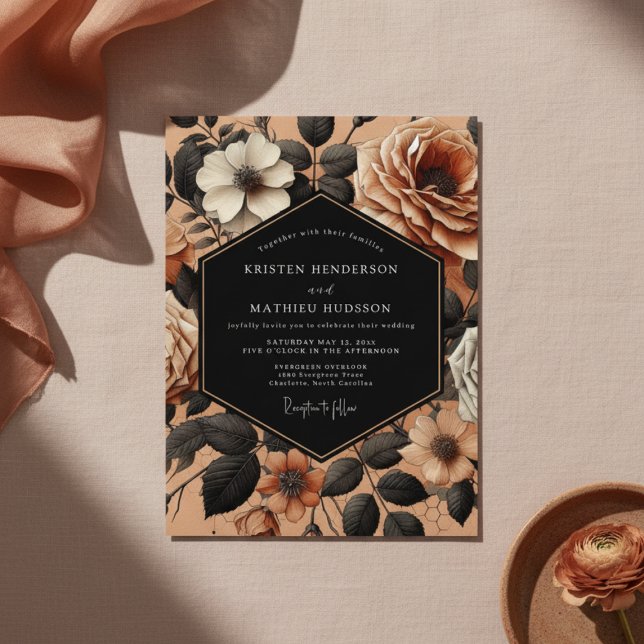 Convite Casamento de Opulência Floral Laranja Queimada (Criador carregado)