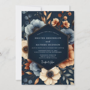 Convite Casamento de Opulência Floral Outonal Naval