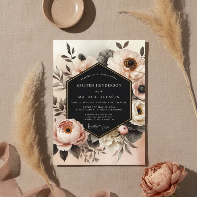 Convite Casamento de Opulência Floral Rosa (Criador carregado)