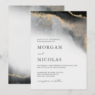 Convite Casamento de Opulência Preto e Dourado Elegante
