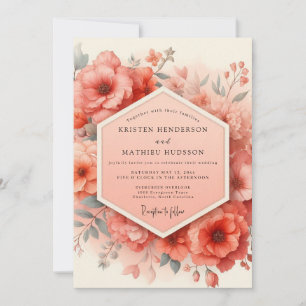 Convite Casamento de Opulência Romântica Coral Blossom