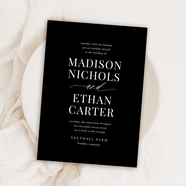 Convite Casamento de Orçamento Preto de Script Simples Ele (Criador carregado)