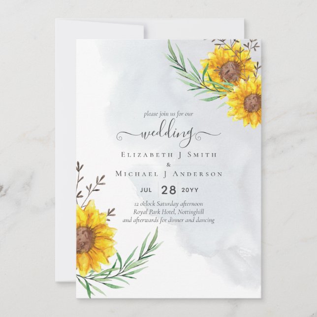 Convite Casamento de Orçamento Rustic Sunflower Woodland B (Frente)