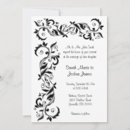 Convite Casamento de Ornamentado Floral Branco e Preto
