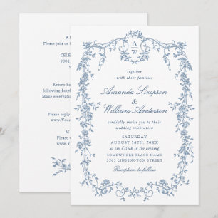 Convite Casamento de Ornamentado francês azul vitoriano tu