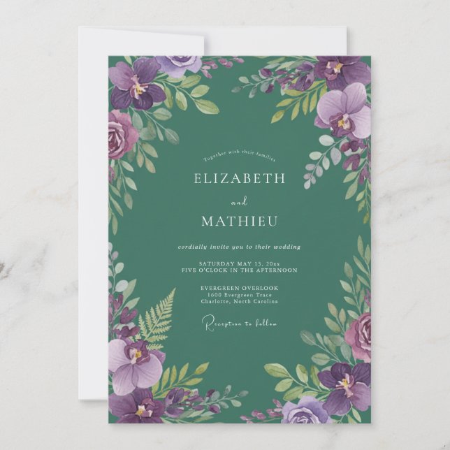 Convite Casamento de Orquídea Abeto Âmbar (Frente)