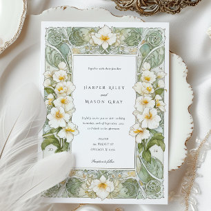 Convite Casamento de Orquídea Branca Art Nouveau Elegante