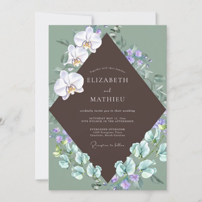 Convite Casamento de Orquídea Branca de Chocolate (Frente)