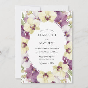 Convite Casamento de Orquídea Creme Roxo