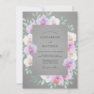 Convite Casamento de Orquídea Lavanda Cinza