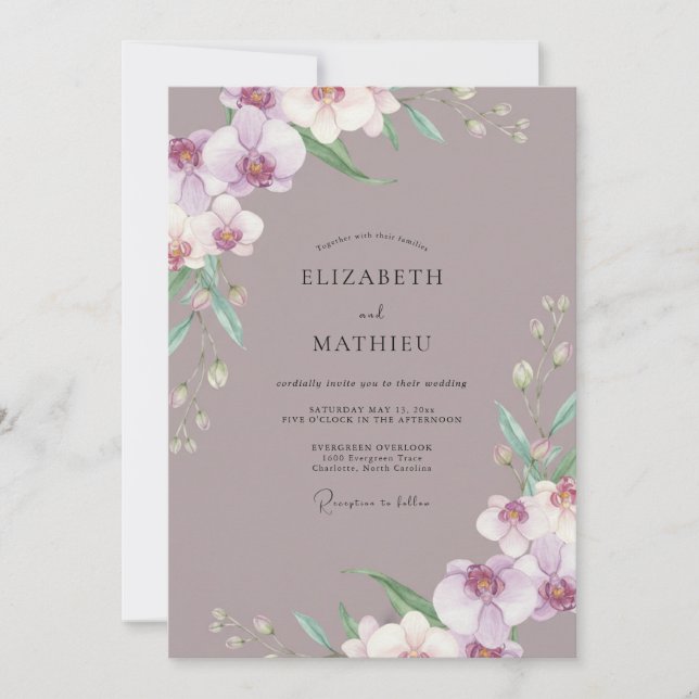 Convite Casamento de Orquídea Lilás Rosa (Frente)