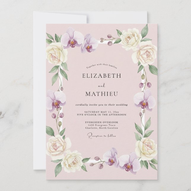 Convite Casamento de Orquídea Lilás Rosada (Frente)
