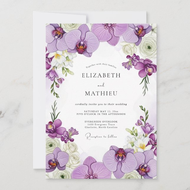 Convite Casamento de Orquídea Opulenta Lavanda (Frente)