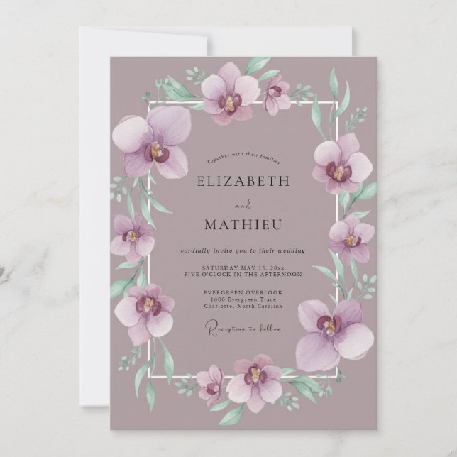 Convite Casamento de Orquídea Roxa Empoeirada (Frente)