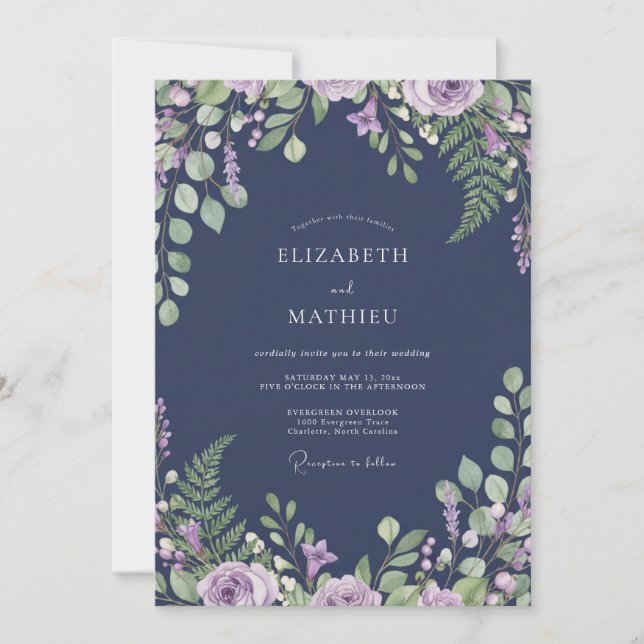 Convite Casamento de Orquídea Samambaia à Meia-Noite (Frente)