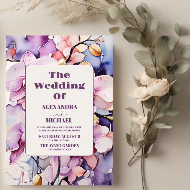 Convite Casamento de Orquídeas Aquáticas Frescas-Rosa-Quen (Criador carregado)