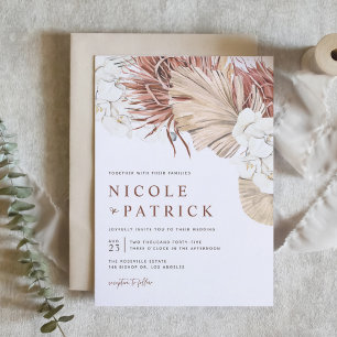 Convite Casamento de Orquídeas Boho e Folhas de Palmeira S