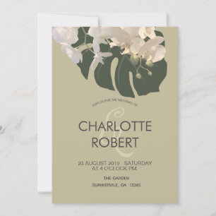 Convite Casamento de Orquídeas Brancas Tropicais Folhas Br