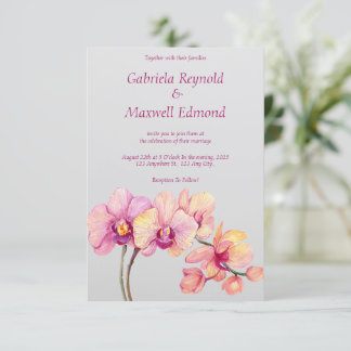 Convite Casamento de Orquídeas de Flores de Água Elegante