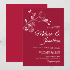 Convite Casamento de orquídeas vermelhas florais modernas
