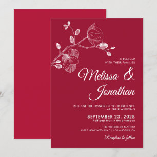 Convite Casamento de orquídeas vermelhas florais modernas 