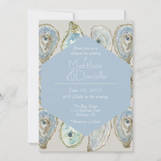 Convite Casamento de Ostras de Aquarela - Azul Claro
