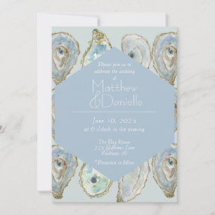 Convite Casamento de Ostras de Aquarela - Azul Claro