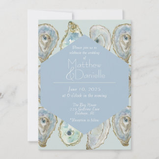 Convite Casamento de Ostras de Aquarela - Azul Claro